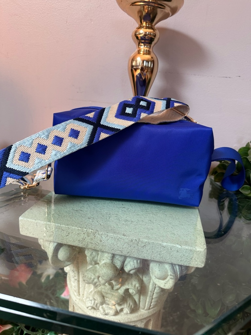 Burberry Royal Blue Satin Logo Pouch - Picture 4 of 11